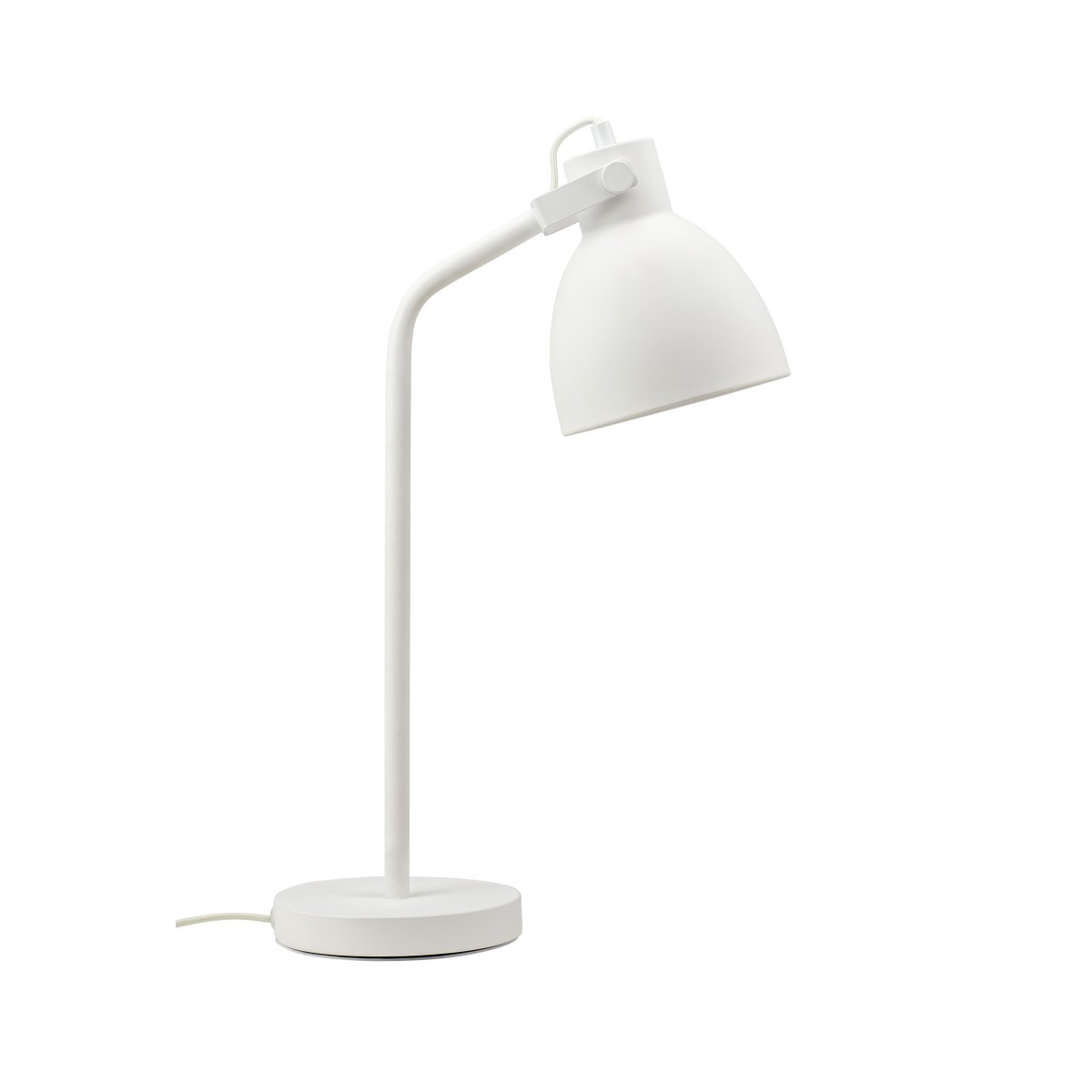 Coast 52cm Hvit skrivebordslampe Fra Dyberg Larsen - Leveres med 1,6m hvit tekstilledning med strømbryter.