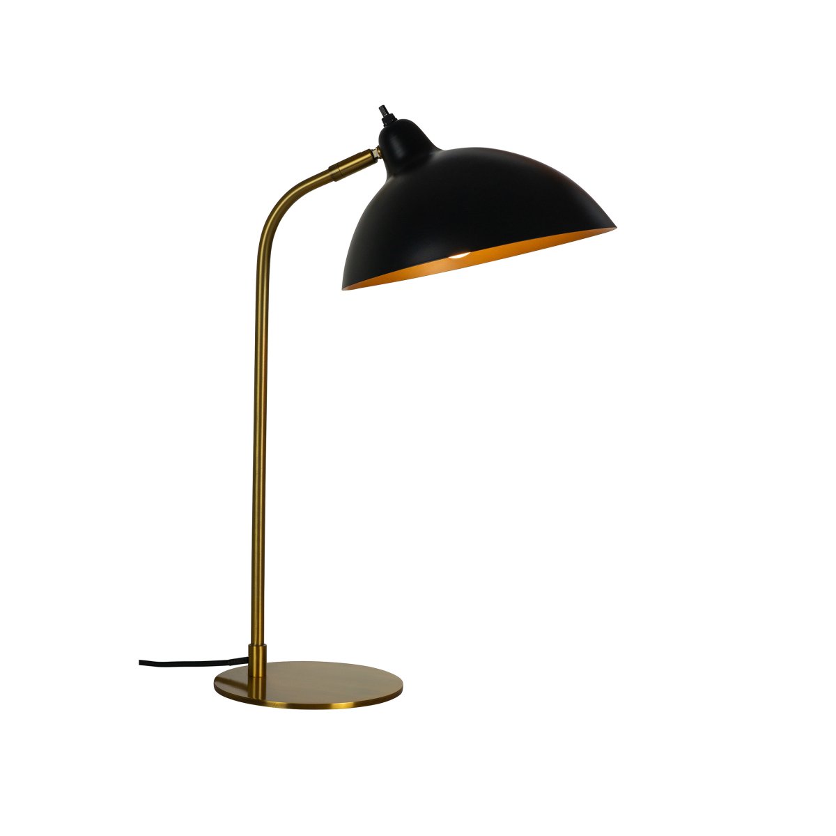 Futura 55cm Messing bordlampe Fra Dyberg Larsen - Den svarte overflaten og den antikkfargede innsiden av skjermen sprer et varmt lys og skaper en koselig atmosf&aelig;re i hjemmet.