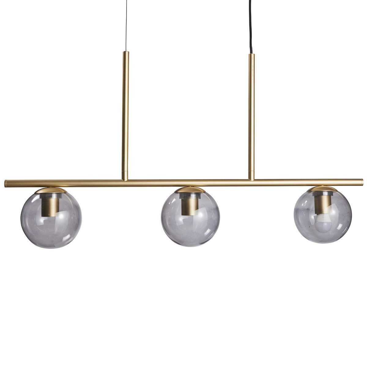 Sophia 90cm Messing Taklampe Fra Dyberg Larsen - Sophia-pendelen i messing med tre r&oslash;dtonede glasskopper er en elegant taklampe til spisebordet eller kj&oslash;kkenet n&aring;r et sofistikert preg &oslash;nskes.