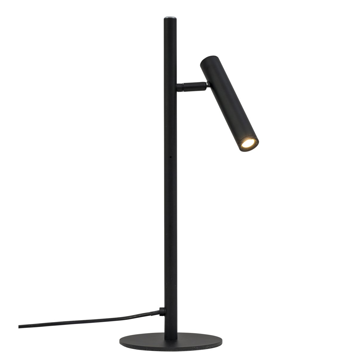 Carlo 48cm Svart skrivebordslampe Fra Dyberg Larsen - Den har innebygget LED og en trinnløs dimmer som styres med en berøringsknapp.