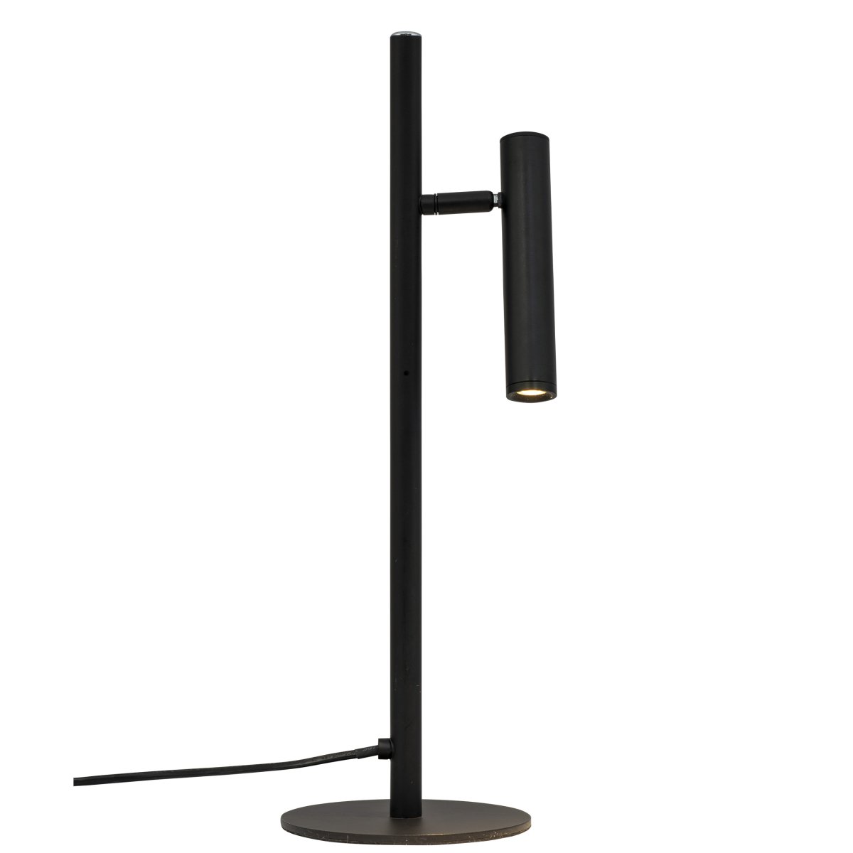 Carlo 48cm Svart skrivebordslampe Fra Dyberg Larsen - Den har innebygget LED og en trinnløs dimmer som styres med en berøringsknapp.