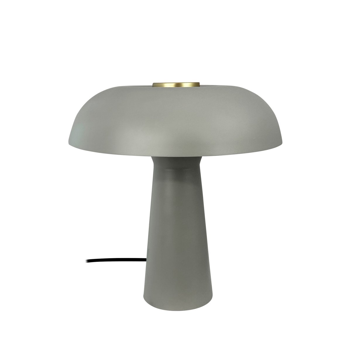 Iris 28cm Grå bordlampe Fra Dyberg Larsen - Den soppformede lampeskjermen i myk gr&aring;; tone har en subtil messingdetalj p&aring; toppen som gir et luksuri&oslash;st preg.