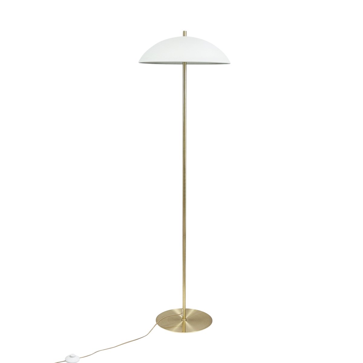 Globus Messing/beige gulvlampe Fra Dyberg Larsen - Lampen er laget av metall og kombinerer en myk beige tone med detaljer i messingfinish, noe som gir et harmonisk og moderne uttrykk.