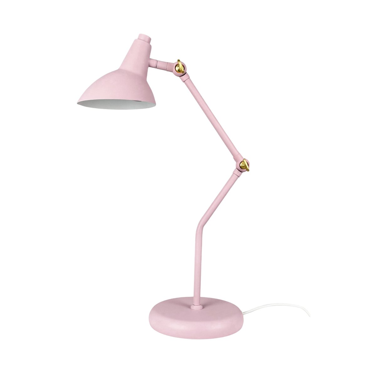 Vela 45cm Rosa skrivebordslampe Fra Dyberg Larsen - Med to justerbare ledd kan du enkelt justere h&oslash;yde og vinkel etter behov, og de dekorative detaljene i messingfinish gj&oslash;r justeringen smidig.