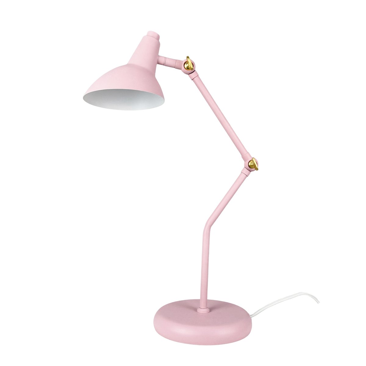 Vela 45cm Rosa skrivebordslampe Fra Dyberg Larsen - Med to justerbare ledd kan du enkelt justere h&oslash;yde og vinkel etter behov, og de dekorative detaljene i messingfinish gj&oslash;r justeringen smidig.
