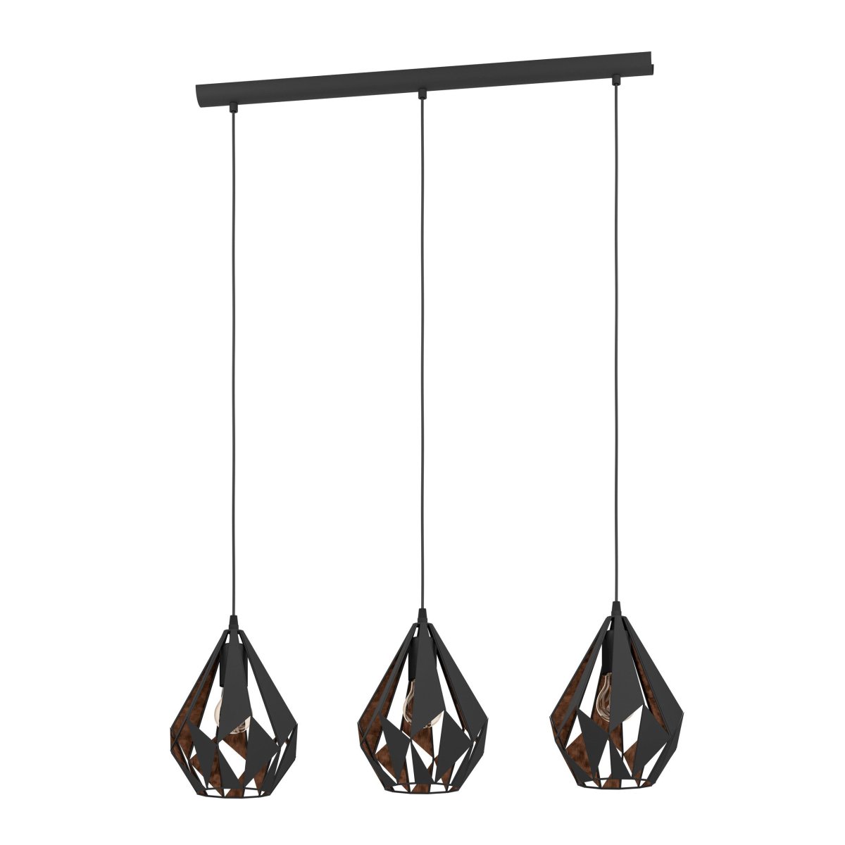 Carlton 80cm Svart Taklampe Fra Eglo - Det svarte ytterstoffet er kombinert med et kobberfarget indre som gir et varmt og stemningsfullt lys.