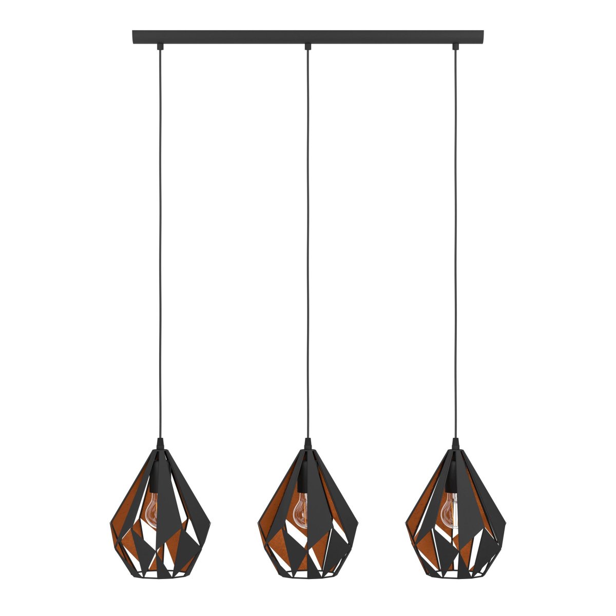 Carlton 80cm Svart Taklampe Fra Eglo - Det svarte ytterstoffet er kombinert med et kobberfarget indre som gir et varmt og stemningsfullt lys.