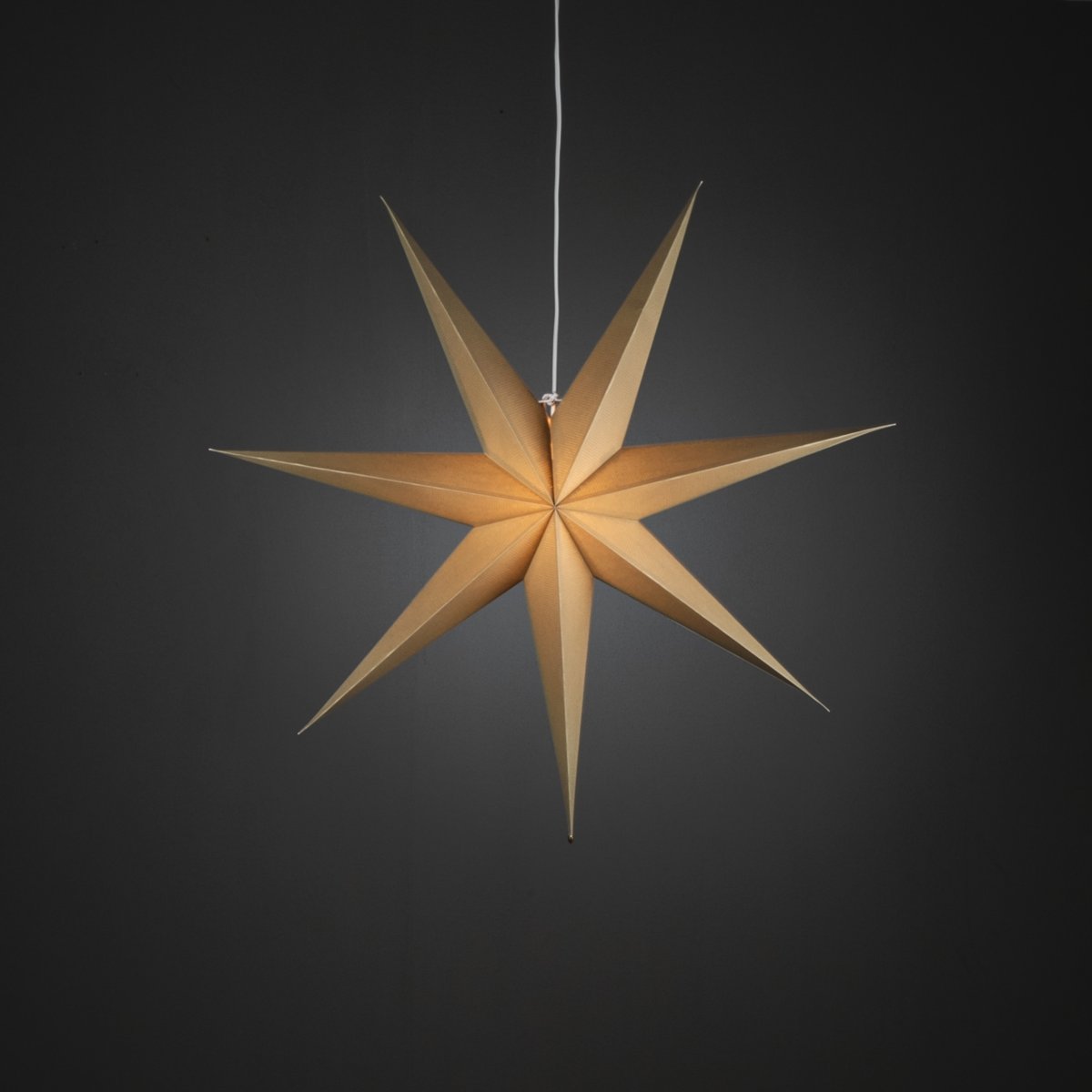 Papirstjerne Ø78 Beige Fra Konstsmide - Det enkle, elegante designet sprer et mykt og behagelig lys som gir en harmonisk følelse i advent og jul.