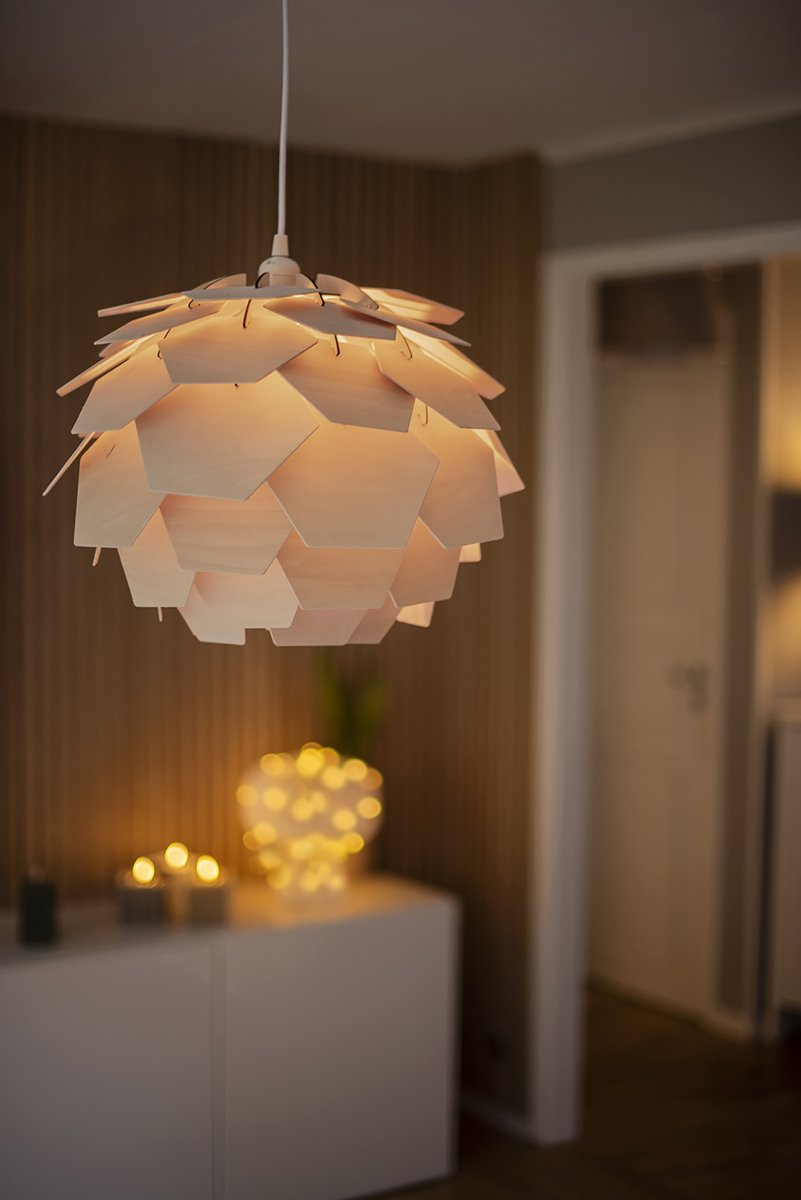 Carpatica Ø40 Natur Taklampe Fra Aneta Lighting - Takkoppen er i hvit plast for krokoppheng og med rekkeklemme.