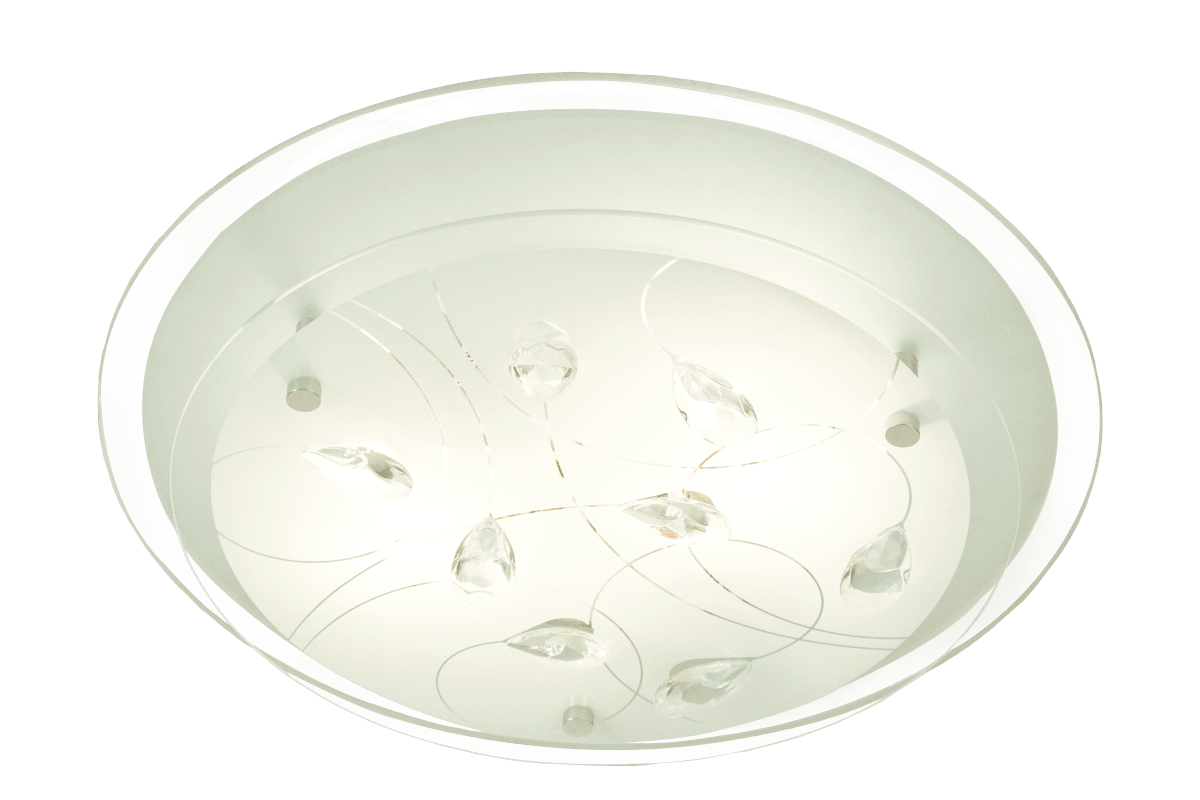 Zoom bilde av Demi Ø33 Krom plafond Fra Aneta Lighting - Demi en rund plafond med et frostet glass mønstret i klart glass og dekorative prismer, 2 x 60W E27 (ikke inkludert).