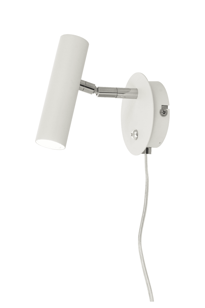 Artic Hvit leselampe Fra Aneta Lighting - Kan dimmes med en strømbryter på; veggplaten.