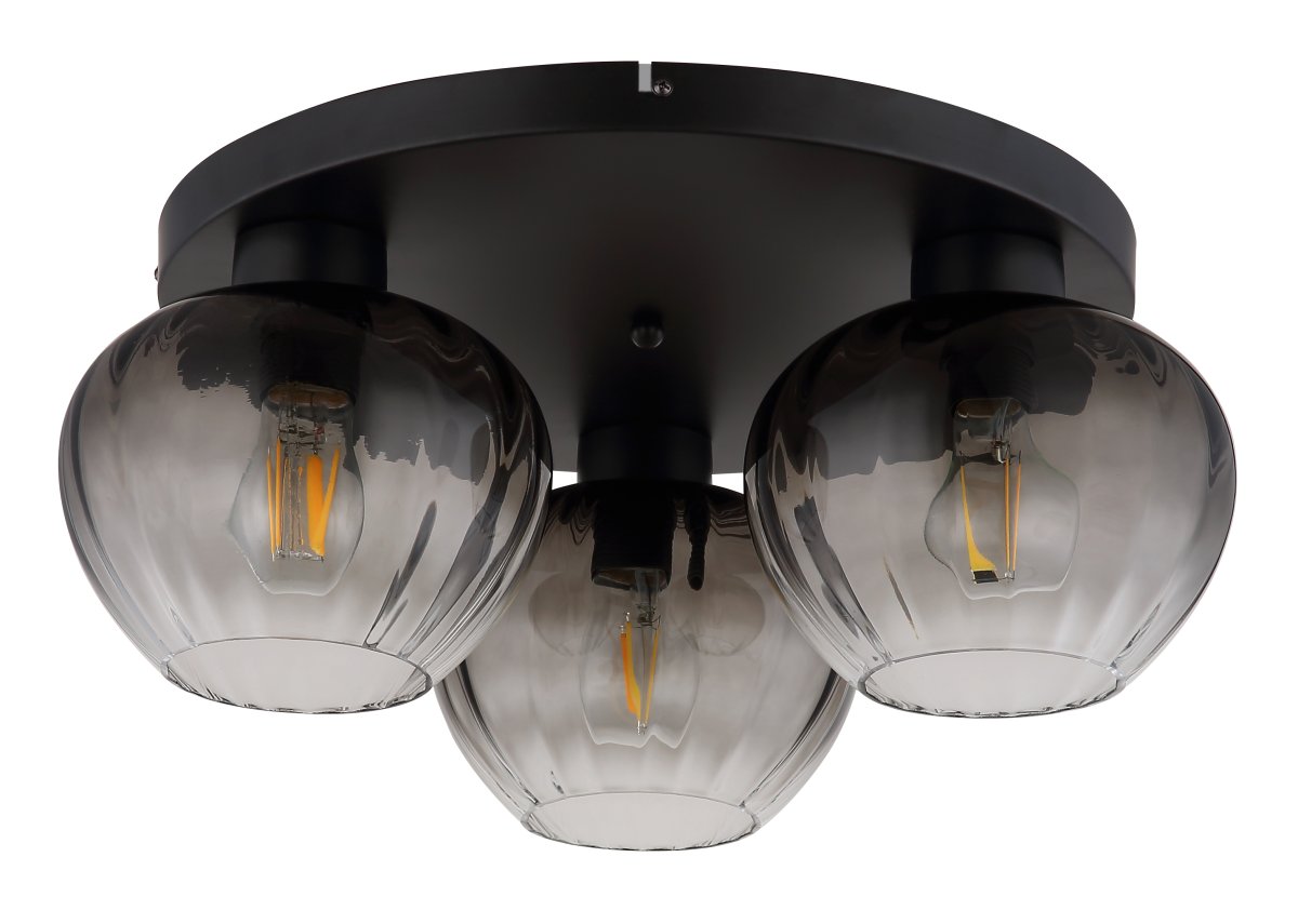 Toy Ø45 Svart plafond Fra Globo Lighting - De r&auml;fflade r&ouml;ktonade glasen skapar en fin och varm ljusspridning i rummet.