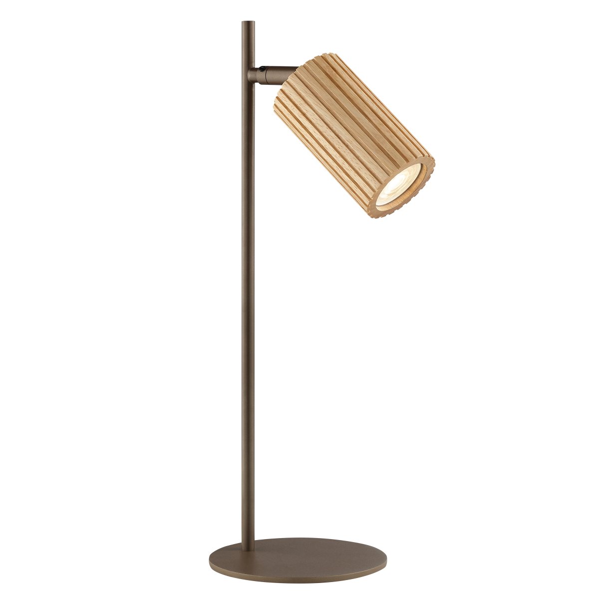 Lakewood 46cm Brun skrivebordslampe Fra Brilliant - Lakewood bordlampe kombinerer brunt metall med lyst, riflet treverk og skaper et varmt og naturlig uttrykk.