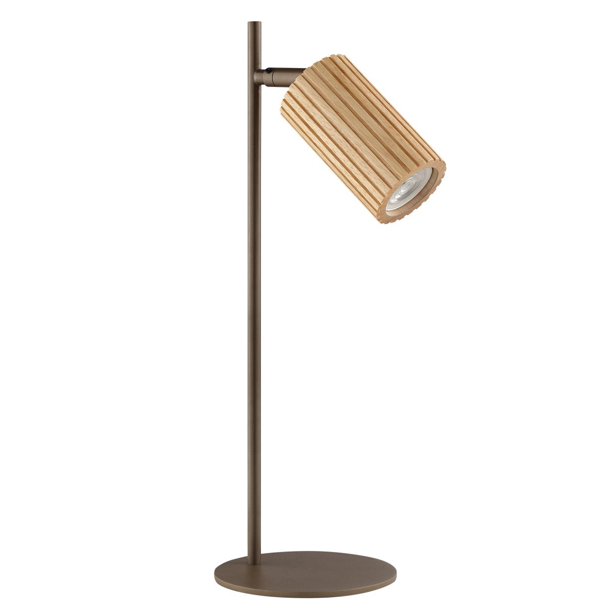 Lakewood 46cm Brun skrivebordslampe Fra Brilliant - Lakewood bordlampe kombinerer brunt metall med lyst, riflet treverk og skaper et varmt og naturlig uttrykk.