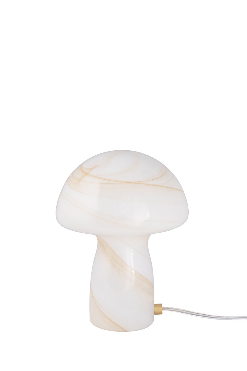 Fungo Swirl 20cm Beige bordlampe Fra Globen Lighting - Hver lampe er munnblåst og unik, noe som betyr at variasjoner i farge, glasstykkelse og mønster forekommer.