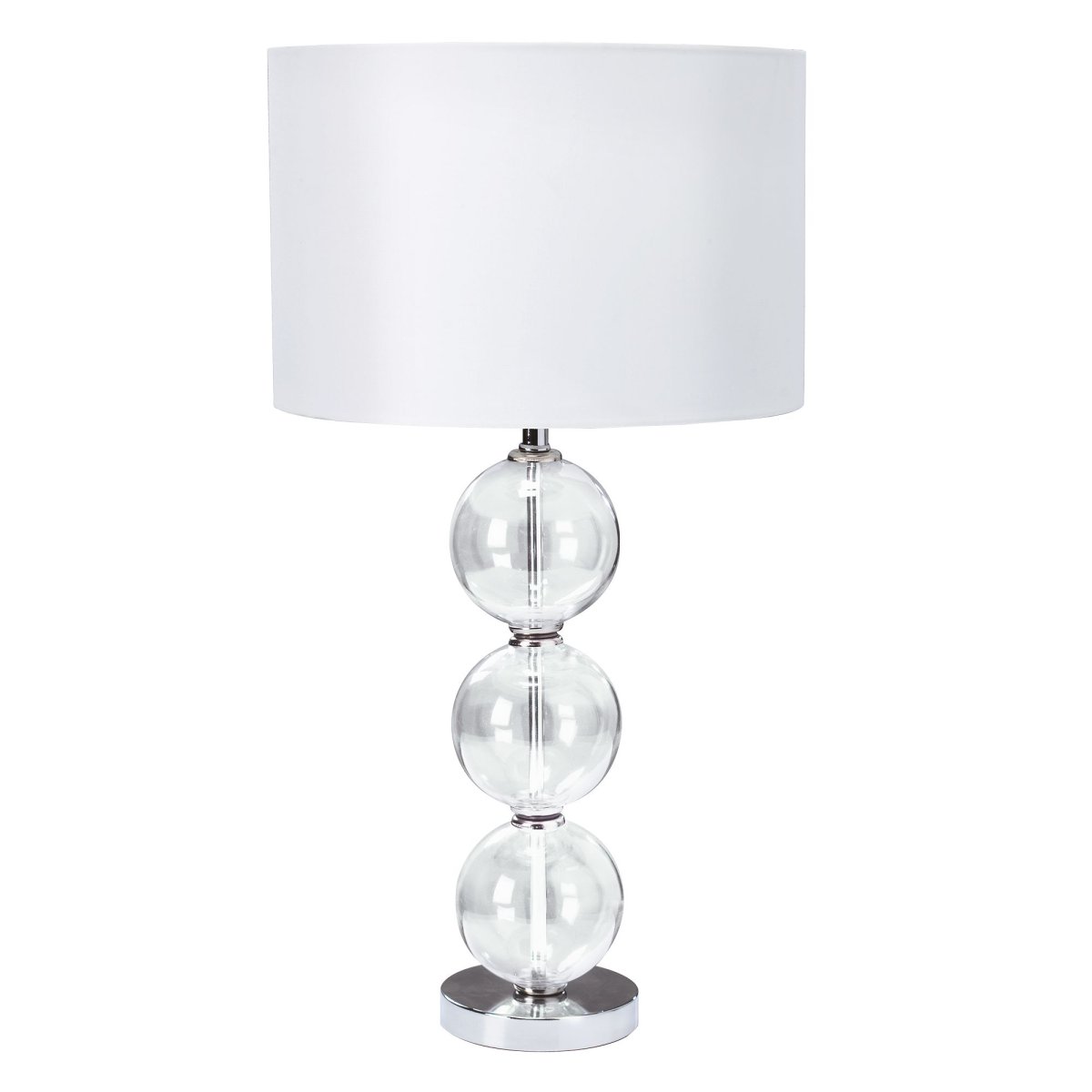 Bliss 58cm Krom bordlampe Fra Searchlight - Denne stilige bordlampen kombinerer et sofistikert design med tre klare glasskuler stablet på&aring; hverandre, noe som skaper et luksuriøst og luftig uttrykk.