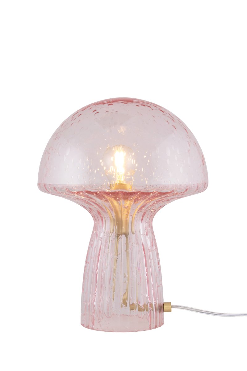 Fungo 30cm Rosa bordlampe Fra Globen Lighting - Hver lampe er munnbl&aring;st og unik, noe som betyr at variasjoner i farge, glasstykkelse og antall bobler forekommer.