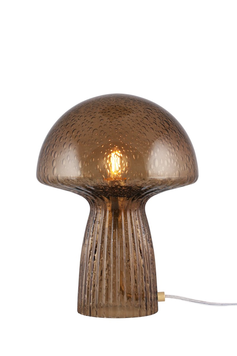 Fungo 30cm Brun bordlampe Fra Globen Lighting - Hver lampe er munnbl&aring;st og unik, noe som betyr at variasjoner i farge, glasstykkelse og antall bobler forekommer.
