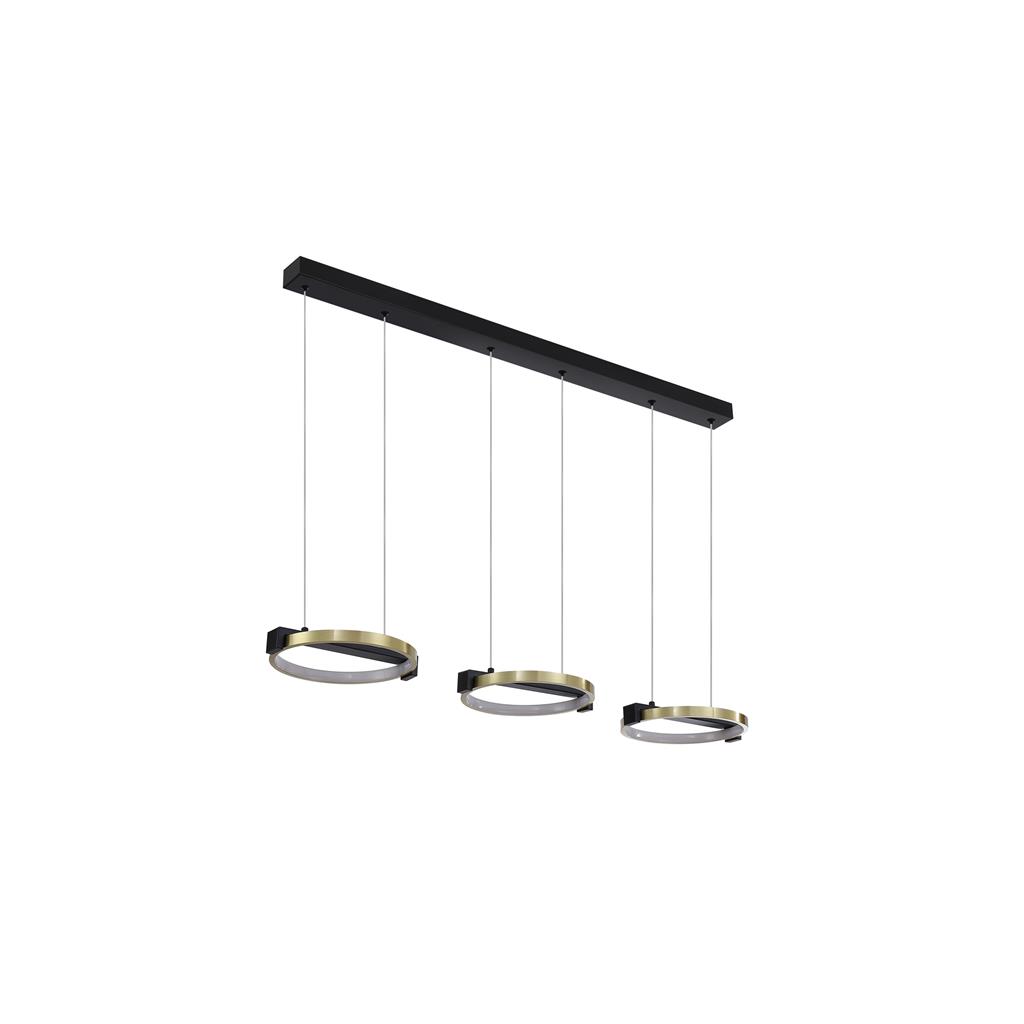 Aerial 106cm Messing/svart Taklampe Fra Searchlight - Aerial er en stilig pendellampe med tre ringer i sateng messingfinish og svarte detaljer som skaper et moderne og industriell preg.