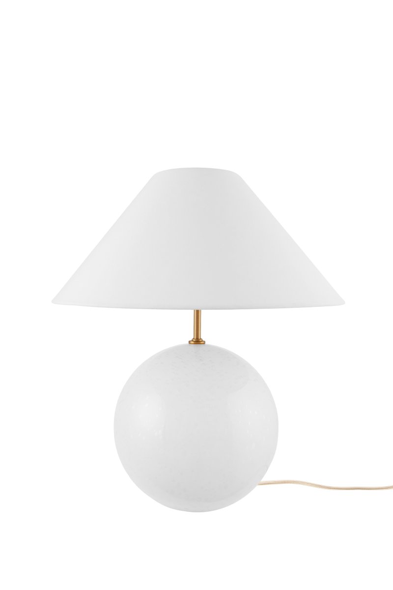 Iris 40cm Hvit bordlampe Fra Globen Lighting - V&aelig;r oppmerksom p&aring; at luftboblene i glasset varierer i st&oslash;rrelse og skaper et unikt m&oslash;nster for hver lampe, og det er derfor lampen du mottar kan avvike noe fra bildene.