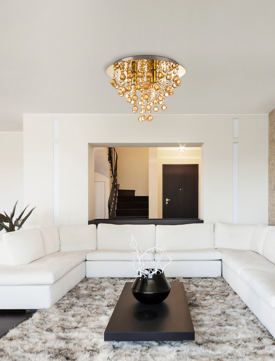 London Ø38 Gull plafond Fra Globo Lighting - London &auml;r en elegant plafond i guld med dekorativa prismor.