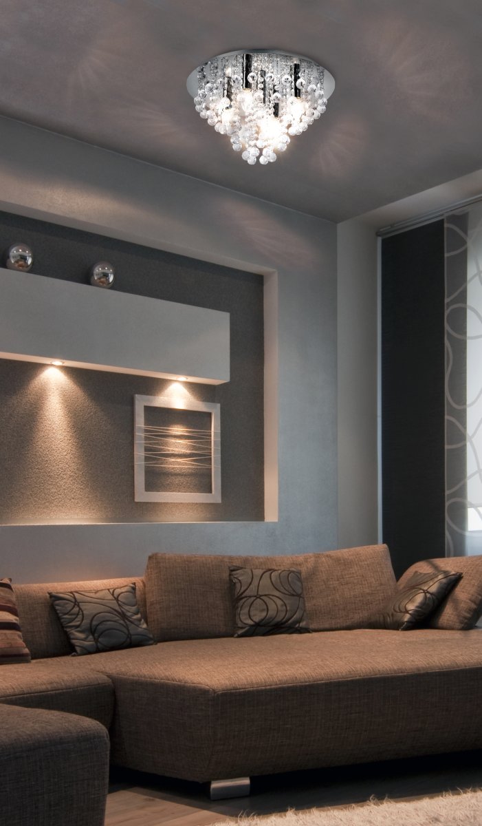 London Ø46 Krom plafond Fra Globo Lighting - London &auml;r en elegant plafond i krom med dekorativa prismor.