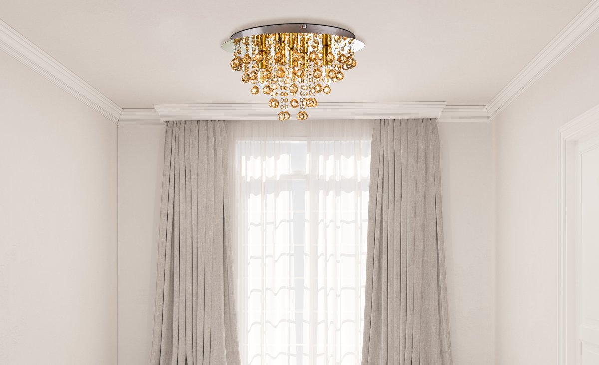 London Ø46 Gull plafond Fra Globo Lighting - London &auml;r en elegant plafond i guld med dekorativa prismor.