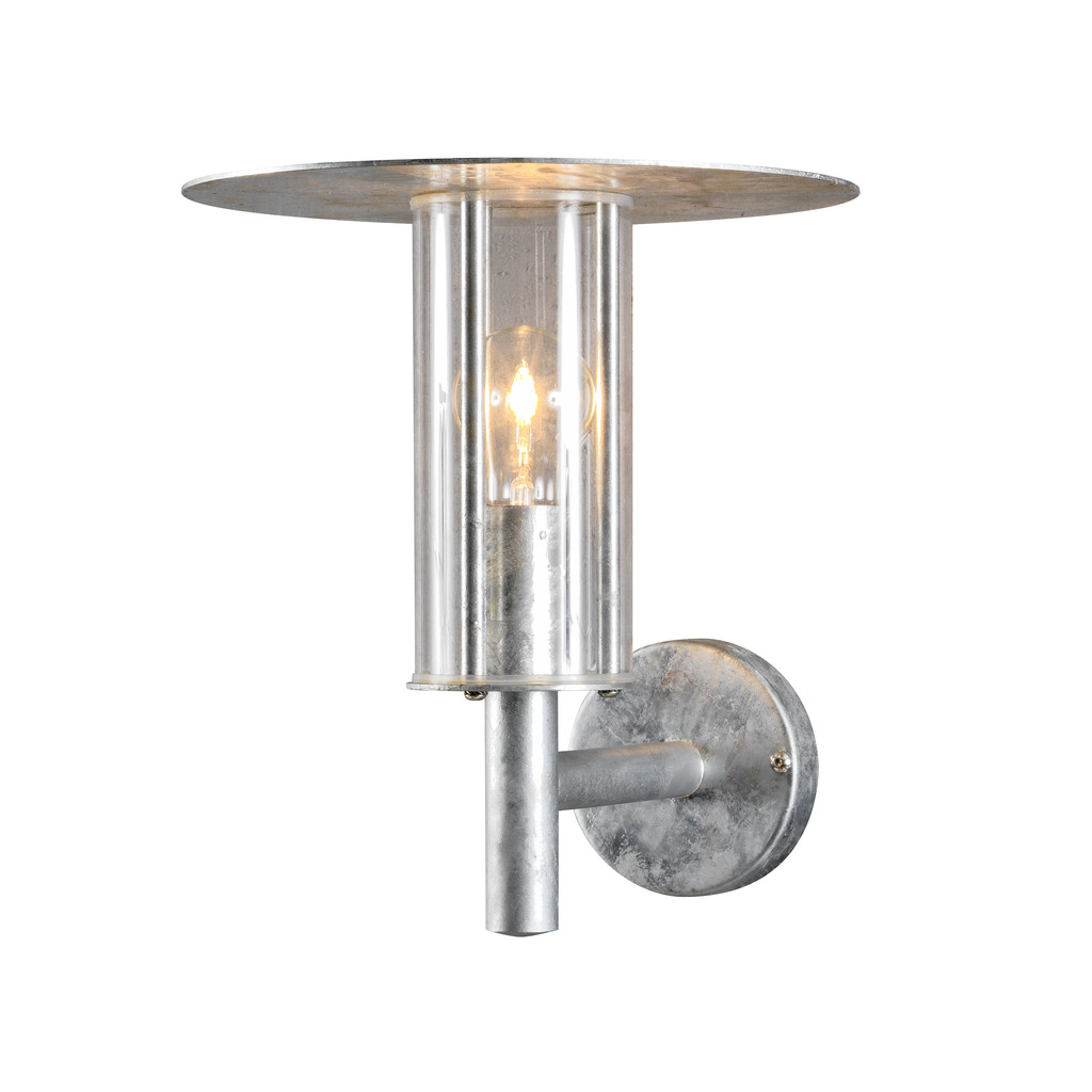 Mode Galvanisert stål utendørslampe Fra Konstsmide - Med sitt minimalistiske design og sylindriske glassbeholder sprer lampen et klart og behagelig lys som lyser opp overbygde innganger og uteplasser.
