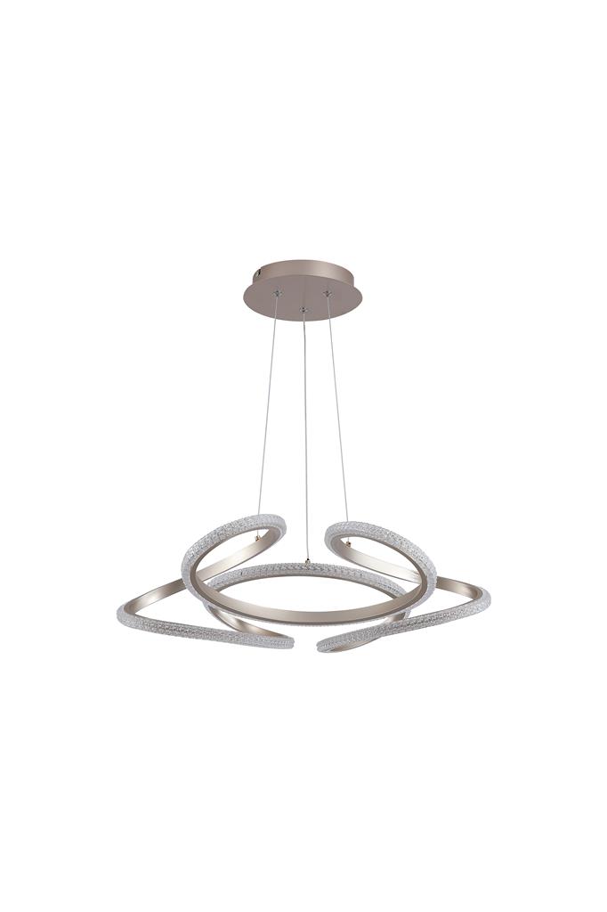 Doodle Ø60 Champagne Taklampe Fra Searchlight - Den elegant formede metallrammen har en elegant champagnefinish og omslutter en integrert LED-stripe med en klar akryldiffusor som etterligner prismer.