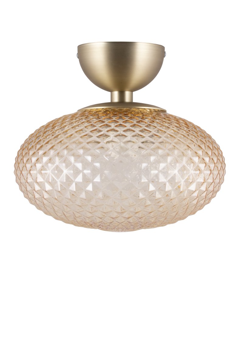 Jackson Ø28 Rav plafond Fra Globen Lighting - Den stemningsfulle taklampen Jackson tar deg tilbake til 70-tallet med sin typiske skjerm i presset glass i ravfarget glass.
