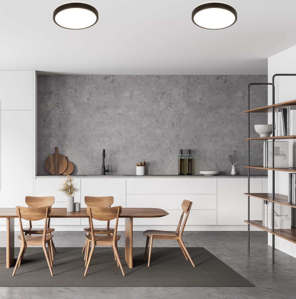 Anillo Ø30 Svart plafond Fra Aneta Lighting - Anillo taklampe i sortlakkert metall og hvit plast er formet som en flat sirkel i fargen hvit.