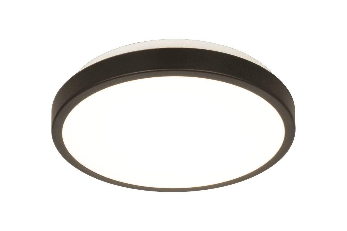 Anillo Ø30 Svart plafond Fra Aneta Lighting - Anillo taklampe i sortlakkert metall og hvit plast er formet som en flat sirkel i fargen hvit.