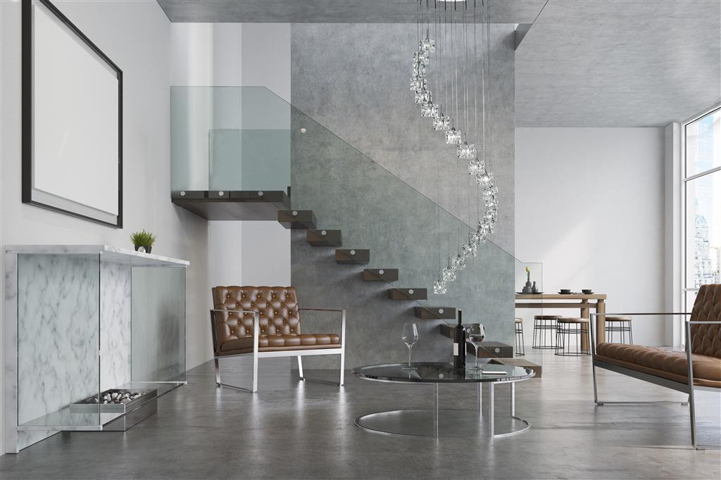 Ice Cube Ø45 Krom Taklampe Fra Searchlight - Hver isbit inneholder en integrert LED-lyskilde som avgir et sterkt, klart hvitt lys og skaper en effektfull glød gjennom det gjennomsiktige glasset.