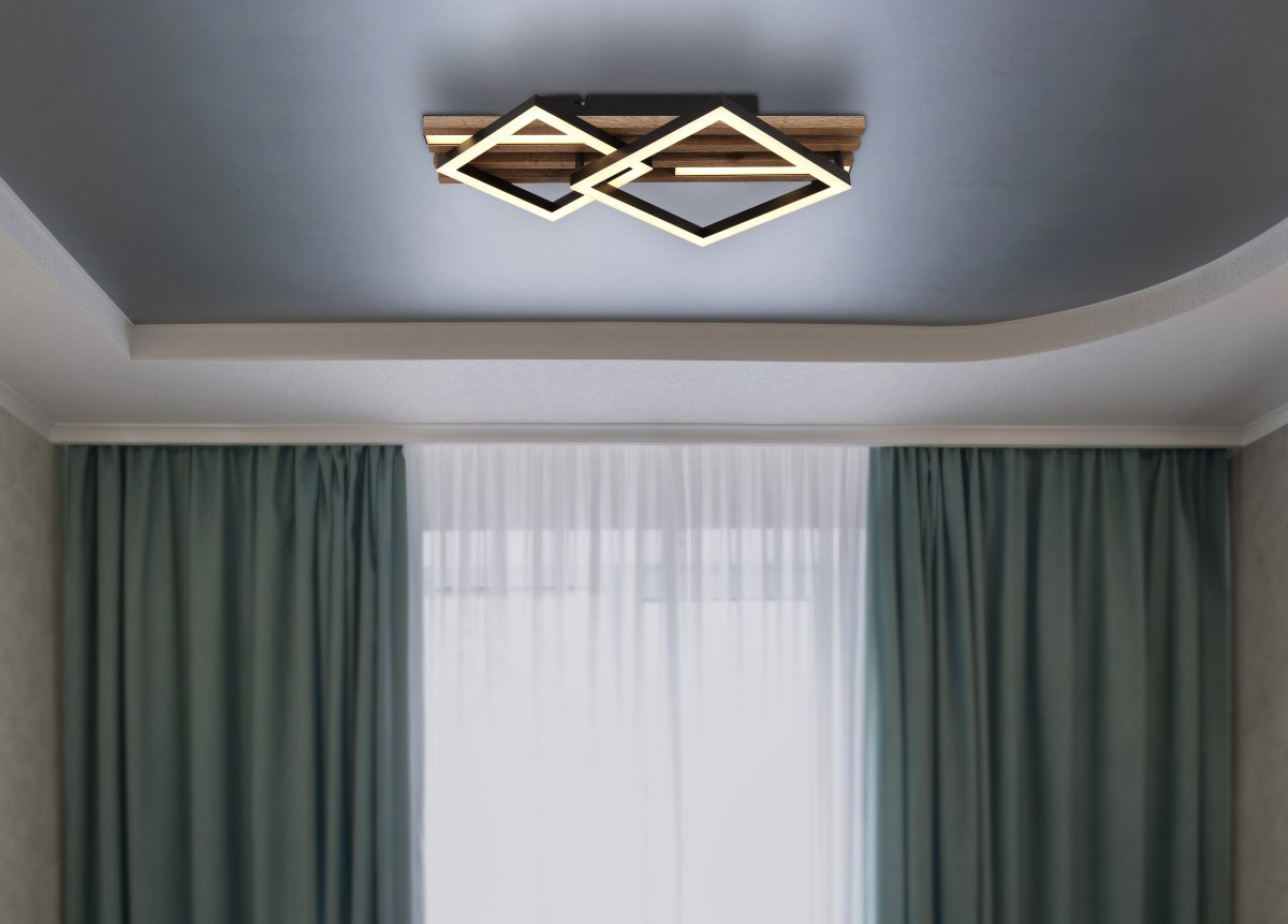 Obrien 47cm Tre plafond Fra Globo Lighting - Takf&auml;stet som efterliknar akustikpanel i kombination med de mattsvarta detaljerna i metall bidrar med industriell k&auml;nsla till rummet.