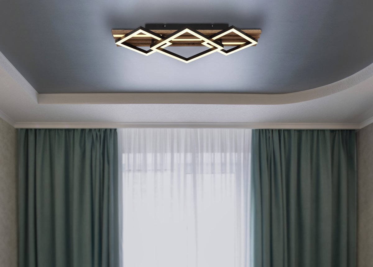 Obrien 60cm Tre plafond Fra Globo Lighting - Takf&auml;stet som efterliknar akustikpanel i kombination med de mattsvarta detaljerna i metall bidrar med industriell k&auml;nsla till rummet.