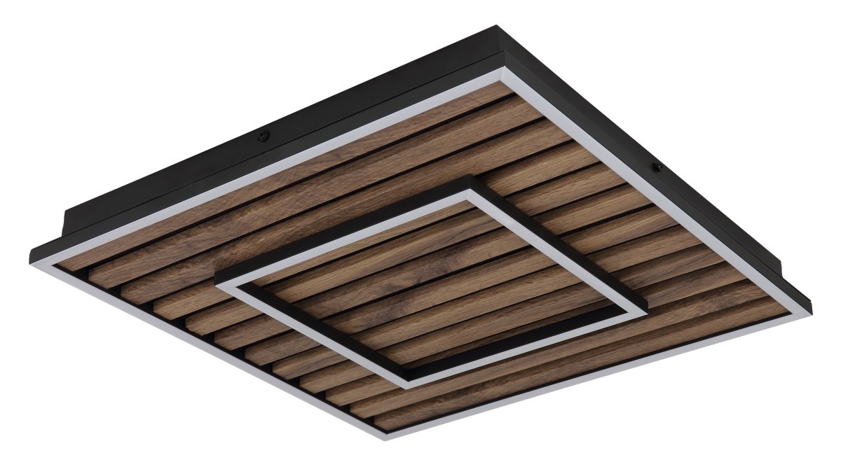 Woody 45cm Tre plafond Fra Globo Lighting - Takf&auml;stet som efterliknar akustikpanel i kombination med de mattsvarta detaljerna i metall bidrar med industriell k&auml;nsla till rummet.
