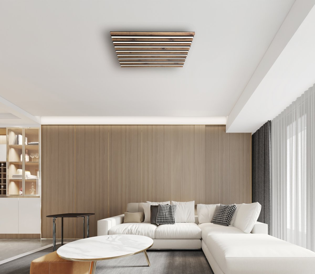 Hayden 60cm Tre plafond Fra Globo Lighting - Den kvadratiska plafonden Hayden &ouml;vertalar med sin moderna akustikpanel-look och bidrar med en h&auml;rlig ljusspridning i rummet.