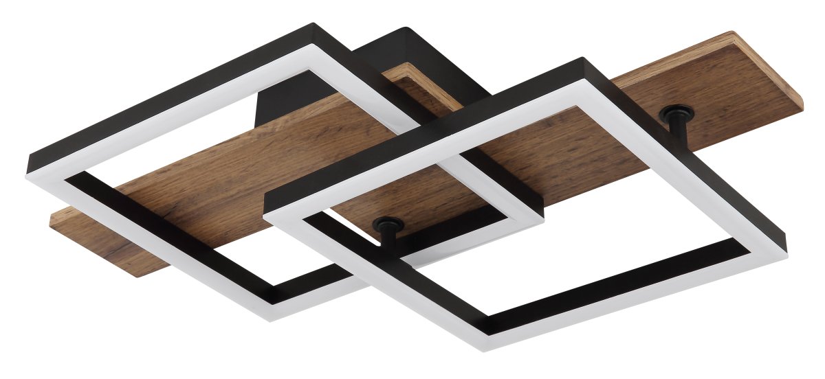 Jeffry 44cm Tre plafond Fra Globo Lighting - Takf&auml;stet som efterliknar tr&auml; i kombination med de mattsvarta detaljerna i metall bidrar med industriell k&auml;nsla till rummet.