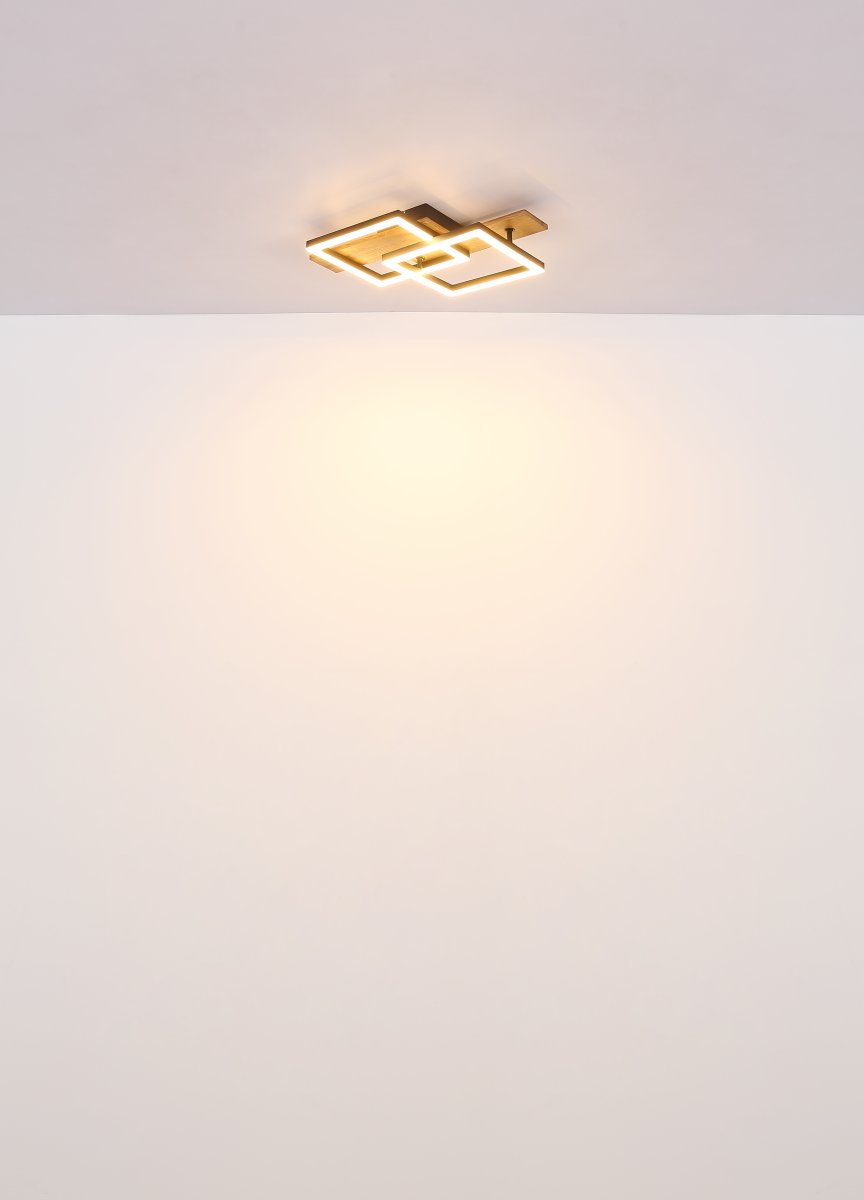 Jeffry 44cm Tre plafond Fra Globo Lighting - Takf&auml;stet som efterliknar tr&auml; i kombination med de mattsvarta detaljerna i metall bidrar med industriell k&auml;nsla till rummet.