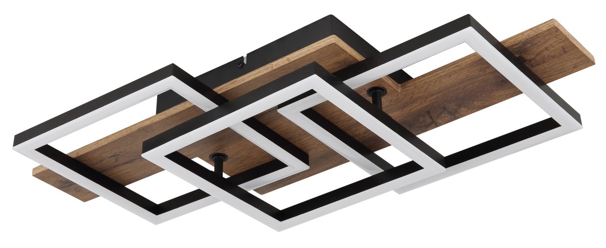Jeffry 58cm Tre plafond Fra Globo Lighting - Takf&auml;stet som efterliknar tr&auml; i kombination med de mattsvarta detaljerna i metall bidrar med industriell k&auml;nsla till rummet.