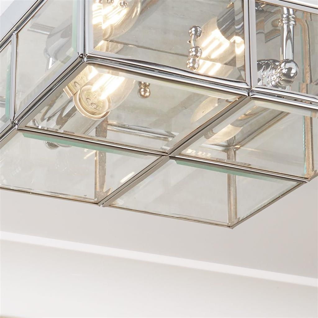 Pisa 25cm Krom plafond Fra Searchlight - De firkantede panelene i polert krom og klart glass skaper et spennende lysspill og et interessant design som tiltrekker seg oppmerksomhet uten &aring; ta over rommet.