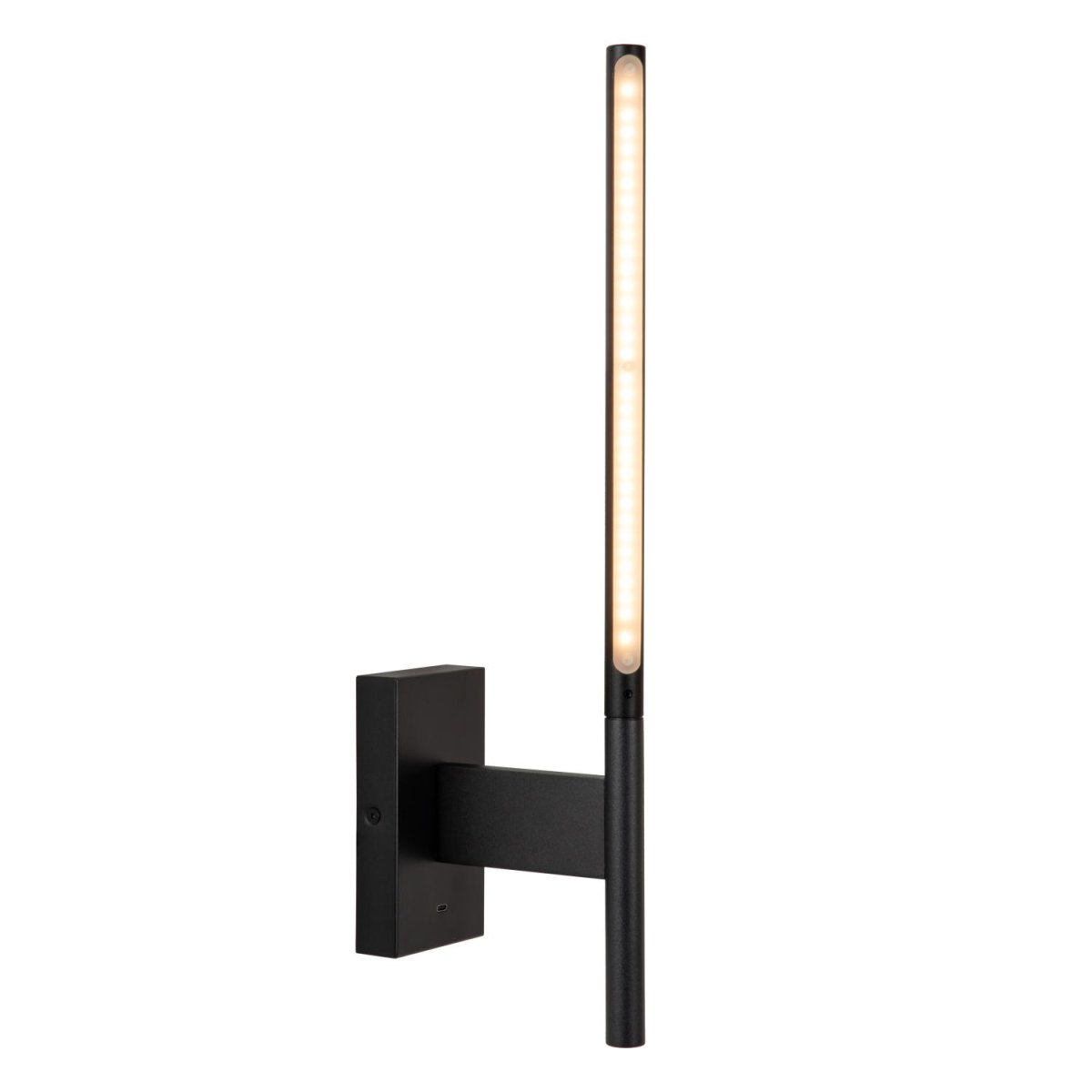 Finan 48cm Svart vegglampe Fra Lucide - Det smale røret, laget av høykvalitets aluminium, rommer en LED-lyskilde som avgir en varm hvit glød.