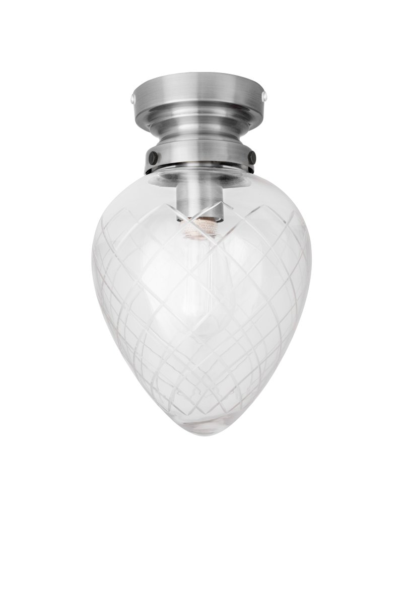 Zoom bilde av Juni Ø20 Antikk stål/gjennomsiktig baderomslampe Fra Globen Lighting - Lampen er perfekt for badet eller kjøkkenet, der den er IP44-klassifisert.