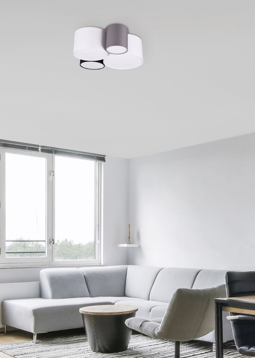 Hotel 50cm Flerfarget plafond Fra Trio Lighting - HOTEL-taklampen med sine fire lysp&aelig;rer er spesielt effektiv i stuer og soverom, der den skaper harmoniske lysaksenter og gir et koselig inntrykk.