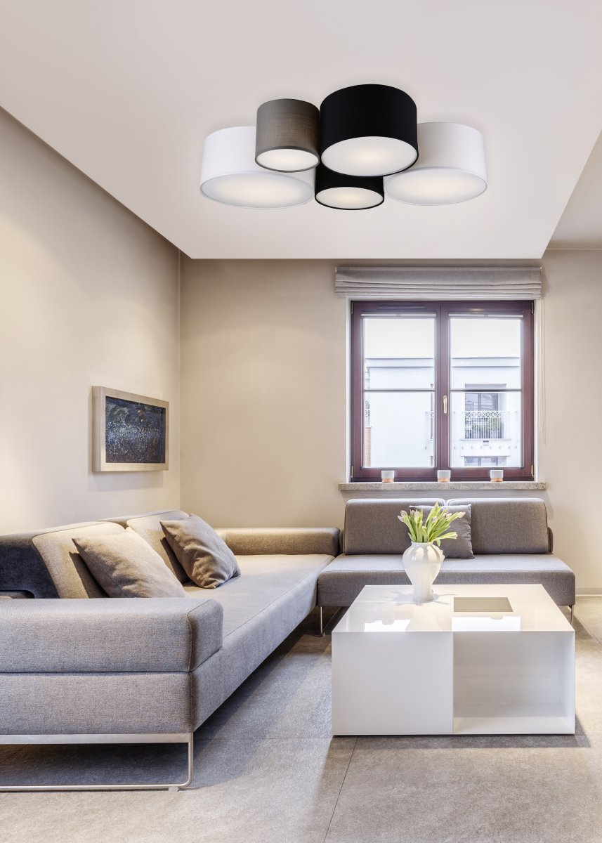 Hotel 90cm Flerfarget plafond Fra Trio Lighting - HOTEL-taklampen med sine fem lysp&aelig;rer er spesielt effektiv i stuer og soverom, der den skaper harmoniske lysaksenter og gir et koselig inntrykk.