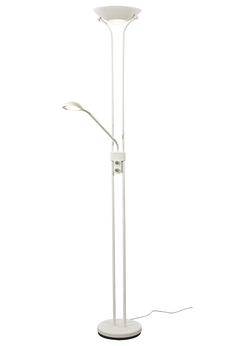 Nice Hvit gulvlampe Fra Aneta Lighting - Pent gulv-uplight er perfekt både til jobb og fredagskvelder og gir en varmhvit glød på 3000K.