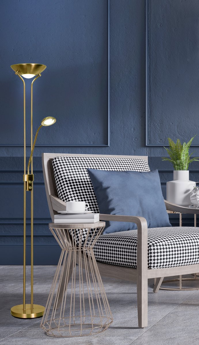 Nice Antikk gulvlampe Fra Aneta Lighting - Pent gulv-uplight er perfekt både til jobb og fredagskvelder og gir en varmhvit glød på 3000K.