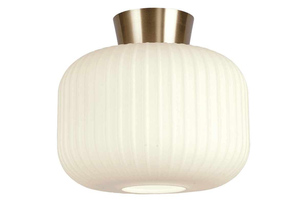 Zoom bilde av Vanja Ø28 Hvit/messing plafond Fra Aneta Lighting - Vanja er en stilig taklampe med en mykt avrundet form og dekorativt riflet glass.