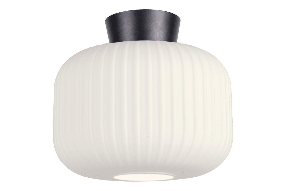 Zoom bilde av Vanja Ø28 Hvit/svart plafond Fra Aneta Lighting - Vanja er en stilig taklampe med en mykt avrundet form og dekorativt riflet glass.