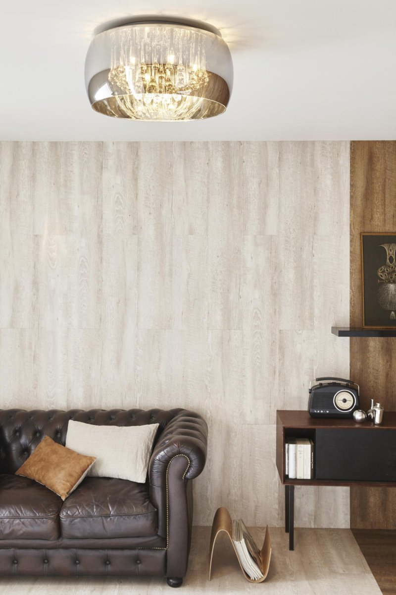 Pearl Ø50 Røykfarget plafond Fra Lucide - Takket være denne kombinasjonen av refleksjon og gjennomsiktighet har Pearl et veldig luksuriøst og varmt utseende.